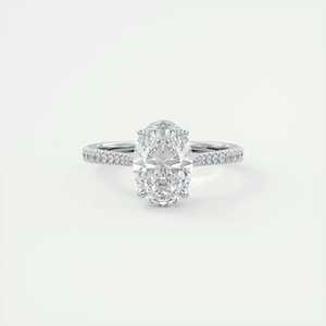 Bague de fiançailles ovale de luxe avec halo caché, diamant de laboratoire de 2,50 carats et sertissage cathédrale en or blanc 14 carats - Product Image 2