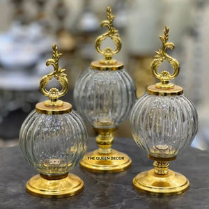 Conteneur avec couvercle en verre doré, ustensiles de cuisine pour le rangement, lot de 2 boîtes en métal en forme d'ananas, sucre, thé et épices - Product Image 4