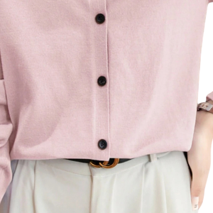 Cardigan en cachemire rose mélangé pour femme, col rond, boutons sur le devant, manches longues, cardigan court tricoté pour le printemps, l'automne et l'hiver - Product Image 5