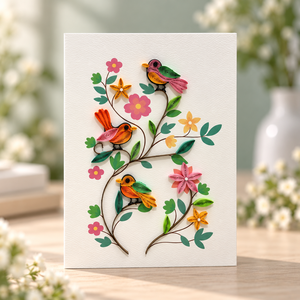 Tarjetas de Felicitación Hechas a Mano al por Mayor con Diseño de Aves y Jardín Floral, Papelería Artística de Alta Calidad del Fabricante - Product Image 1