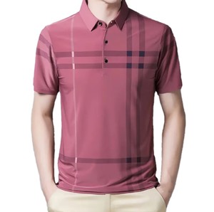 Polo de Manga Corta a Rayas para Hombre, Diseño 2026, Tejido, Corte Regular, con Botones, Patrón Gris, Rojo y Marrón - Product Image 5