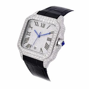 Reloj Mecánico de Lujo con Diamantes Cuadrados, Caja de Acero Inoxidable, Correa de Cuero, Cristal de Zafiro, Visualización de Fecha Analógica, Unisex, 20 mm - Product Image 4