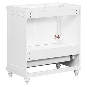 Mobile bagno da 30 pollici con telaio solido, in MDF bianco, con ante e cassetto, senza lavabo (solo base) - Product Image 4
