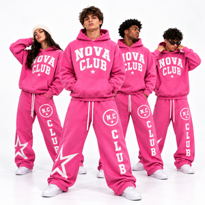 Conjunto Deportivo Unisex Nova Club, Sudadera con Capucha Rosa, Pantalones Largos Casuales de Algodón con Cordón Ajustable y Bolsillos Laterales - Product Image 1
