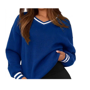 Sudadera de Cuello en V Extra Grande para Mujer de Alta Calidad de KUZAN Enterprises, Color Sólido, Manga Larga, 100% Algodón Tejido, Informal para Otoño - Product Image 5
