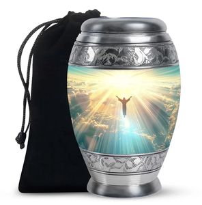Aluminium <b>Keepsake</b> Memorial Urn Mini Cremation <b>Ash</b> Crematory Urn Enamel Finish Religious Pattern for Human Pet <b>Ashes</b> - Product Image 1