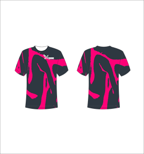 Camiseta Deportiva Ligera de Manga Corta Sublimada Personalizada con Patrón Abstracto de Pinceladas en Gris Oscuro y Rosa Intenso - Product Image 1
