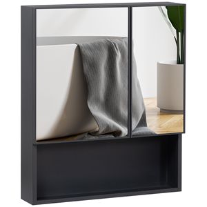 Specchio da bagno a doppia porta a muro con ripiani nero armadietto dei medicinali - Product Image 1