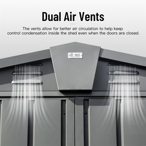 Cobertizo de almacenamiento para exteriores, cobertizo de Metal de acero galvanizado negro de 5,7x3 pies para Patio, jardín, cobertizo de herramientas de almacenamiento, puerta doble Bloqueable, 5,7x3 pies - Product Image 2