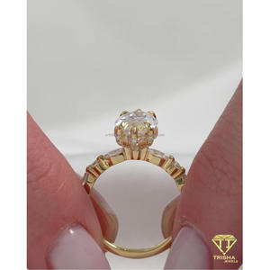 Bague solitaire élégante en diamant de laboratoire taille marquise brillant, plaqué or sur argent sterling 925, pour femme - Product Image 3