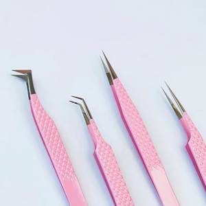 Pinzas de Precisión para Pestañas de Acero Inoxidable con Punta de Fibra y Mango Rosa - Product Image 4