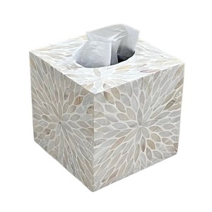 Handmade Wooden White Tissue Box with Mother of Pearl Inlay for Home Decor - Product Image 3
