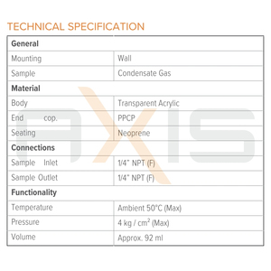 Pot de collecte de condensats CCP1 92 ml 4 kg/cm² en acrylique transparent, collecteur de condensats de gaz industriel pour systèmes d'analyse - Product Image 3
