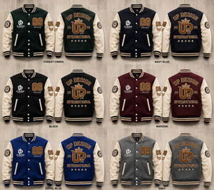 เสื้อแจ็คเก็ตเบสบอลแบบ Varsity Letterman สำหรับผู้ชาย ทำจากผ้าขนสัตว์ แต่งแขนเสื้อแบบตัดกัน ปักลายหนัง PU บุด้วยโพลีเอสเตอร์ รับผลิตแบบ OEM ODM - Product Image 6