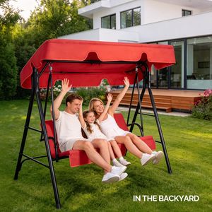 Balançoire à baldaquin en tissu Oxford rouge 68*43*60 pouces, style KD, avec coussin, en fer, capacité 250 kg - Product Image 6