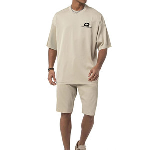 Conjunto de Camiseta y Pantalones Cortos de Moda Urbana para Hombre, 100% Algodón, Tejido de Felpa, Transpirable, Ropa Casual de Verano y para Viajes - Product Image 1
