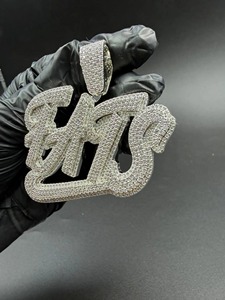 LUXESHINE JEWELLERY Colgante con Letras Fats, Moissanita, Aleación de Plata 925, Estilo Hip Hop, Incrustaciones de Cristal y Microincrustaciones de Diamantes de Imitación - Product Image 5