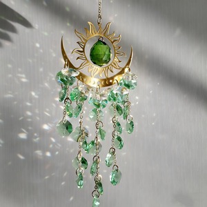 Attrape-soleil en cristal vert Soleil et Lune, décoration suspendue idéale pour fenêtre, balcon et aménagement esthétique de la maison, vente en gros depuis l'Inde - Product Image 2