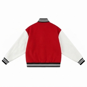 Veste universitaire rouge et blanche pour homme en PU, col rabattu, coupe décontractée, boutonnée, couleur unie, style universitaire, automne - Product Image 2