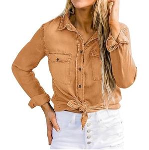 เสื้อเชิ้ตเดนิมลำลองสำหรับผู้หญิง สไตล์เก๋ไก๋ ลุคซันเฟด ยีนส์ฟอกสี มีจำหน่ายในแบบคลาสสิก เสื้อเชิ้ตเดนิมระบายอากาศได้ดีสำหรับผู้หญิง - Product Image 5