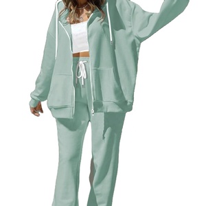 Recién llegado, chándal con cremallera de peso pesado para mujer, cómodo traje de dos piezas con cremallera completa para invierno de talla grande - Product Image 4