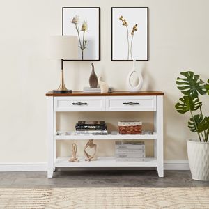 Retro Design Pine Solid Wood Console <b>Table</b> with Open Shelves and Legs for Living Room <b>Decor</b> - Product Image 1