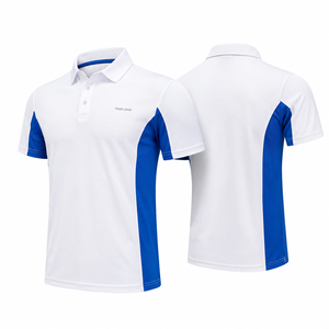 Camiseta Polo Blanca y Azul para Hombre, Personalizada, de Manga Corta, Secado Rápido, Tejido 100% de Punto, Diseño Casual, con Colocación de Logotipo - Product Image 1
