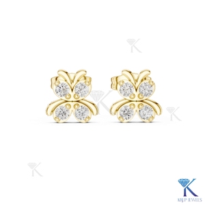 Lab Grown Diamond Butterfly <b>Stud</b> Earrings 4 Stone Cluster 14K 18K Solid Gold Fine Women Jewelry Romantic Bridal Anniversary Gift - Product Image 5
