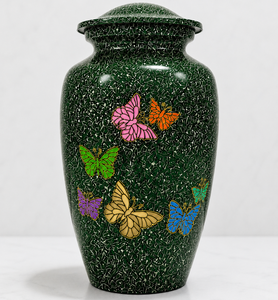 Urna Funeraria de Metal (Latón/Aluminio) con Grabado de Mariposa Azul Antigua, Estilo Europeo Americano, para Cenizas Humanas - Product Image 5