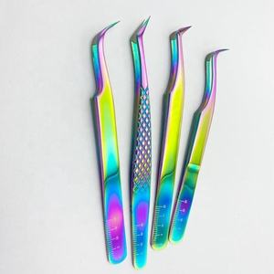 Pince à cils en acier inoxydable multi-couleurs, lot de 3, pour extensions de cils volume, à grip diamanté, précision - Product Image 1