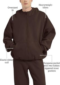 Sweat à capuche zippé épais 300 g/m² pour homme, en molleton de coton et polyester, personnalisable avec logo, streetwear d'hiver, respirant, coupe ample, teint uni, vente en gros - Product Image 6