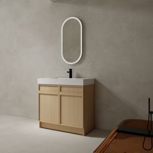 Mobile bagno freestanding da 36 pollici con lavabo in resina bianca e 2 ante con chiusura ammortizzata, imballaggio KD - Product Image 3