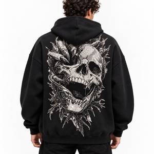 Sudadera con Capucha Negra Gótica para Hombre, Sudadera con Estampado de Calavera con Pedrería - Product Image 2