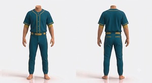 Custom Men's <b>Baseball</b> Uniform Set Green Yellow Jersey Pants Breathable Button Front Regular Fit All Seasons Apparel - Product Image 1