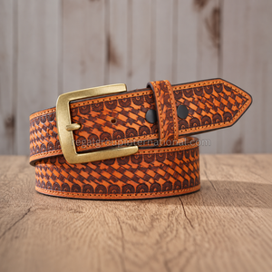New Arrival High Quality Western <b>Belt</b> Basketweave Tooled Grain Leather <b>Belt</b> for <b>Men</b> & Women Vintage <b>Tan</b> Brown Cowboy <b>Belt</b> - Product Image 3