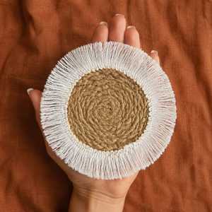 <b>Round</b> Bohemian Handmade Linen <b>Placemat</b> With Tassels 400mm Diameter Natural Color Decorative Table Mat - Product Image 2