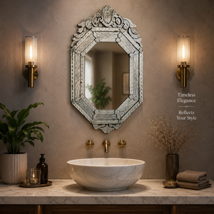 Luxury Octagonal Venetian Style Wall <b>Mirror</b> with Ornate Crown Top | Etched Glass Decorative <b>Mirror</b> for Bedroom Living Room - Product Image 5