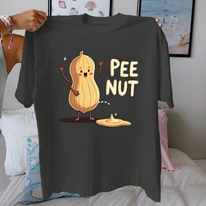 PEE NUT Humorous Peanut Design 100% algodón camiseta de mujer Casual Print Comfort Fit tejido de punto - Product Image 2