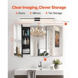 Armadietto per Medicinali 25,5 X 40 Pollici, Specchio da Bagno a 4 Livelli Regolabili con Cornice in Alluminio, Elegante Mobile da Bagno 25,5 X 40 Pollici - Product Image 2