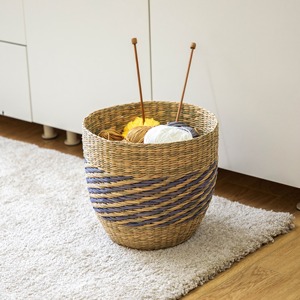 Seagrass <b>Basket</b> with Modern Blue Detail Handmade <b>Storage</b> <b>Basket</b> Wholesale eco-friendly Made in Viet - Product Image 6