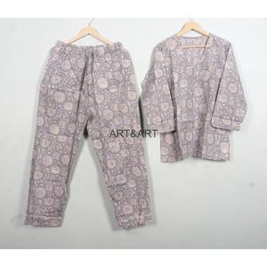Conjunto de Pijama de Algodón 100% con Estampado Floral para Mujer, Manga Larga, Cuello en V, Cintura Elástica, Ropa de Dormir Informal, Suave y Transpirable, ART&ART Primavera - Product Image 4