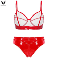 Nouveauté 2026 Ensemble deux pièces sexy en cuir PU avec bralette à bretelles réglables, soutien-gorge à armatures, coussinets amovibles et culotte respirante
