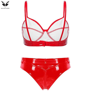 2026 Newest Adjustable <b>Strap</b> <b>Bra</b> Two Piece Leather Look Bralette and Zipper Front Briefs for Clubwear Women Leather <b>Bra</b> & Briefs - Product Image 2