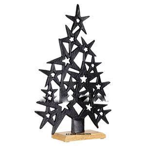 Décorations de Noël en métal avec éclairage LED, design moderne, base en aluminium et bois, motif étoile, finition noire - Product Image 1
