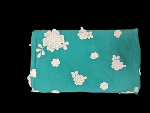 Wholesale Factory Premium Sea Green 3D Floral Applique Cotton Fabric – Intricate Raised White Rose Embroidery for Dresses - Product Image 3