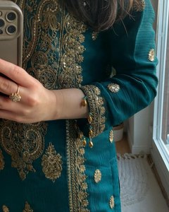 Soft Smooth Heavy Chinnon <b>Silk</b> <b>Fabric</b> Full Embroidery Sleeve Pattern Straight Cut Border Women's Salwar Kameez Dupatta Set Party - Product Image 3