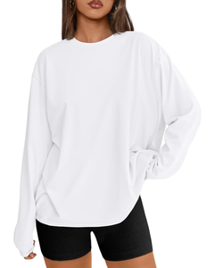 Camiseta Casual de Manga Larga para Mujer, Ligera, Transpirable, Mezcla de Algodón, con Logotipo Personalizado Impreso, Lisa - Product Image 1