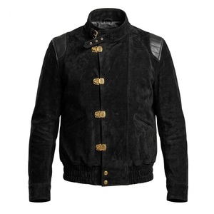 High Quality <b>Mens</b> Genuine <b>Suede</b> Bomber <b>Jacket</b> Quilted Leather Shoulder Panel Windproof Biker Coat Custom Factory Manufacturer - Product Image 1