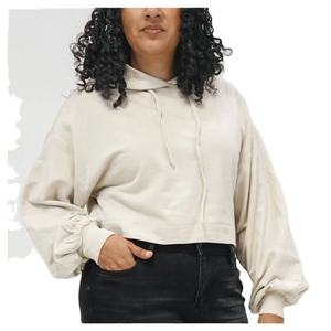 Sweat-shirt court à capuche en molleton tricoté pour femme, imprimé uni, décontracté, en polyester/coton, anti-boulochage, hiver - Product Image 2