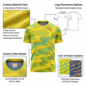 Maillot de football jaune à imprimé géométrique pour homme, manches courtes, col rond, 100 % polyester, anti-humidité, coupe ajustée, vêtement d'été - Product Image 6